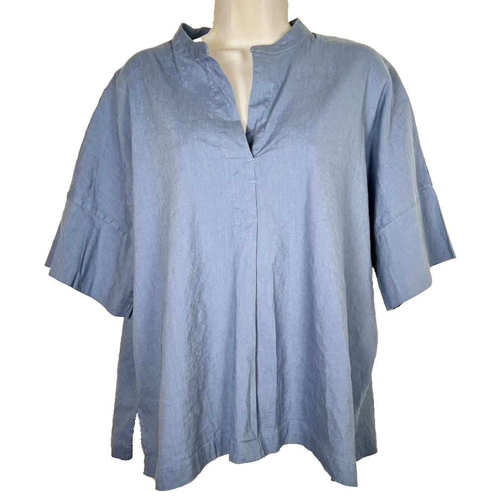 NWT T Tahari Womens L lagenlook linen blend boxy popover short sleeve